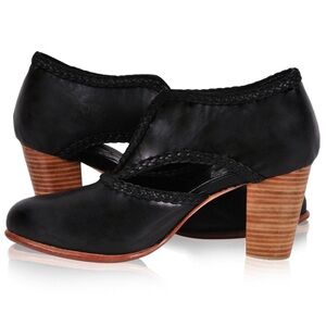 ELF Black Ankle Booties with Tan Heel
